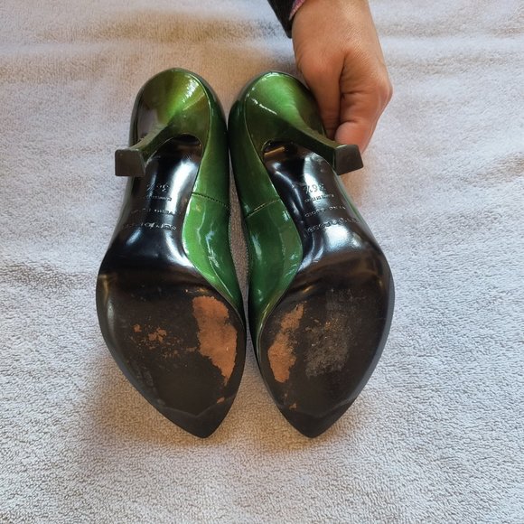 Sergio Rossi Patent Leather Emerald Green Metallic Stilettos Size 6.5 - Picture 7 of 7
